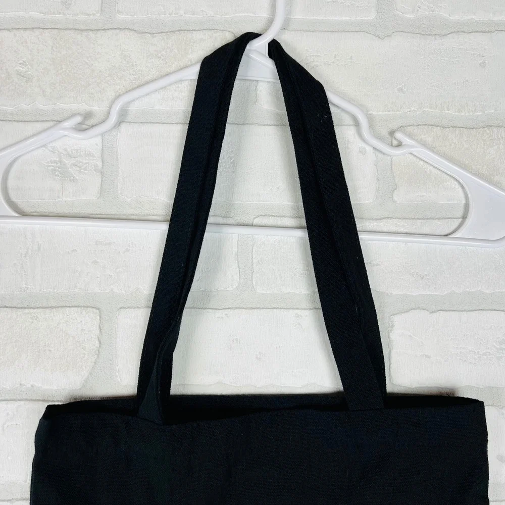 Black Fairy Mushroom Rhinestone Iridescent Canvas Tote Kids Bookbag 12 x 14.5